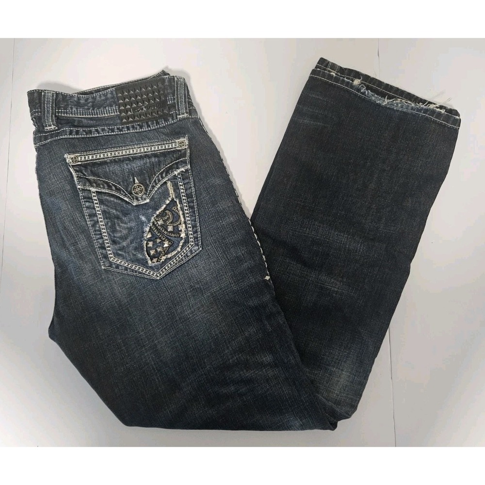 Affliction Men's Cooper Distressed Denim Blue Jeans 38x34